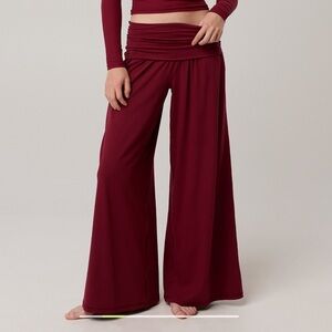 Aerie Burgundy Foldover Super Wide-Leg Pants/Real Me Longsleeve Scoop Top